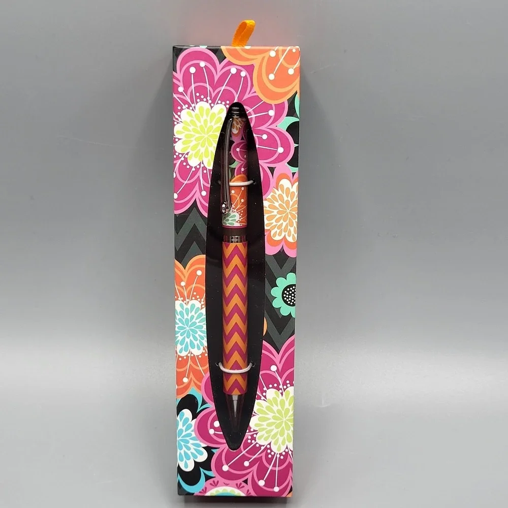Vera Bradley Ballpoint Pen Ziggy Zinnia Floral Chevron Black Ink 11002-163 Pink